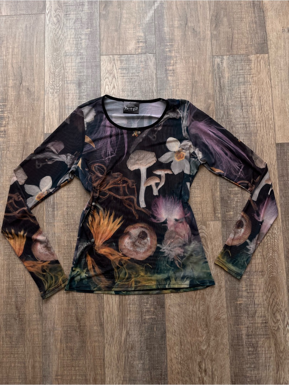 Melanie Martinez Portals Mesh Top featuring a floral and mushroom print